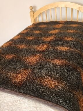 POTTERY BARN Fleece Blanket Throw Black Reversible Ombre Faux Fur Cozy 50 x 60